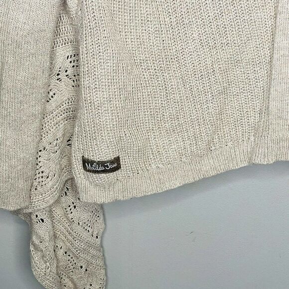 Matilda Jane size S tan open front crocheted sides cardigan oversized NWOT - Picture 8 of 8